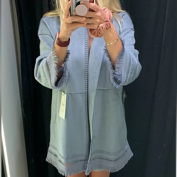 Zara Fringed Faux Suede Jacket - Picture 1 of 9